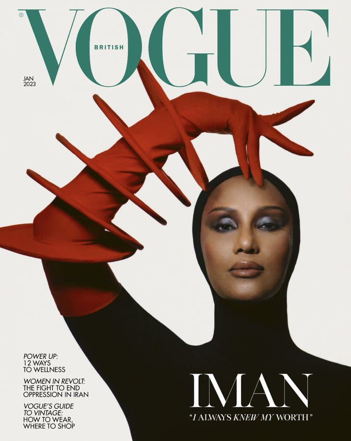 British Vogue, Jan 2023, Iman 时尚杂志封面，摄影师作品展示