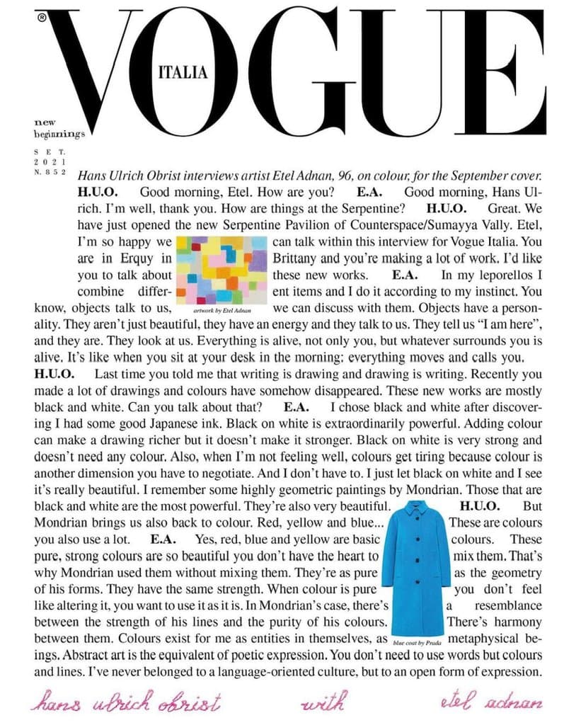 Vogue (Italy) -Etel Adnan 时尚杂志封面,摄影师作品展示